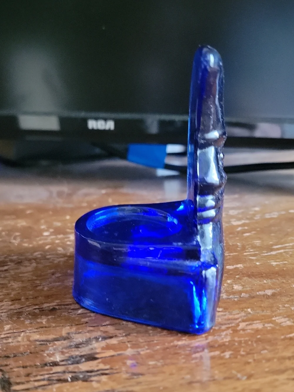 Cobalt Blue Glass Crescent Moon Figurine Candle Holder - Picture 4 of 5